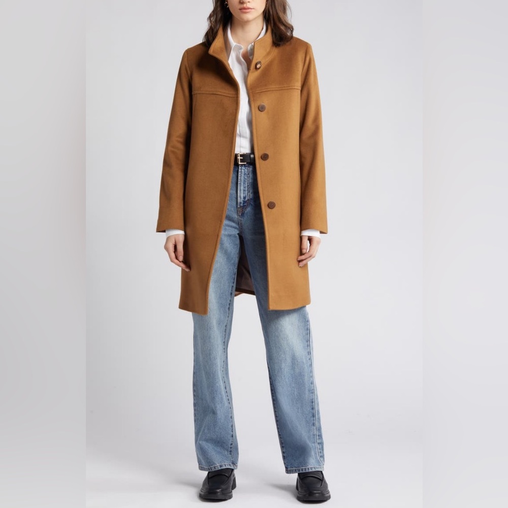 Fleurette Drew Stand Collar Cashmere Coat